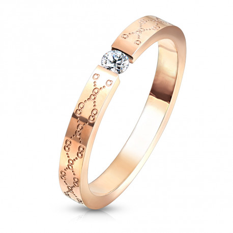 Bague anneau de fiançailles mariage femme acier cuivre ornée zircon