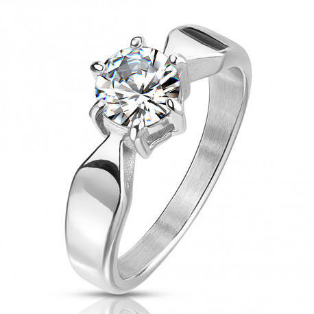 Bague anneau de fiançailles femme acier engagement solitaire sertie