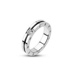 Bague anneau fiançailles femme acier solitaire chiffres romains sertie