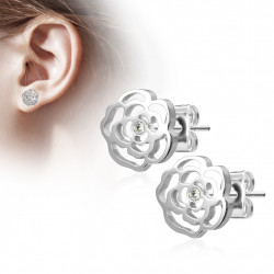 PAIRE BOUCLES D'OREILLES POUR HOMME ADO TIGE FERMOIR ACIER RONDE ZIRCON DIAMS SWAROVSKI BLANC 5mm NEUF