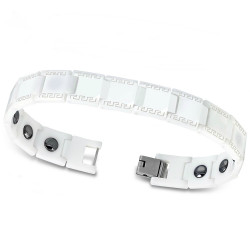 Bracelet gourmette homme céramique noir et blanche frise grecque 19cm