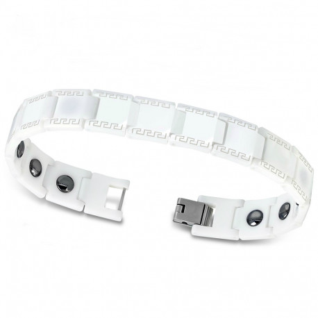 Bracelet gourmette homme céramique noir et blanche frise grecque 19cm