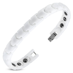 Bracelet gourmette homme céramique blanche aimanté magnétique 18cm