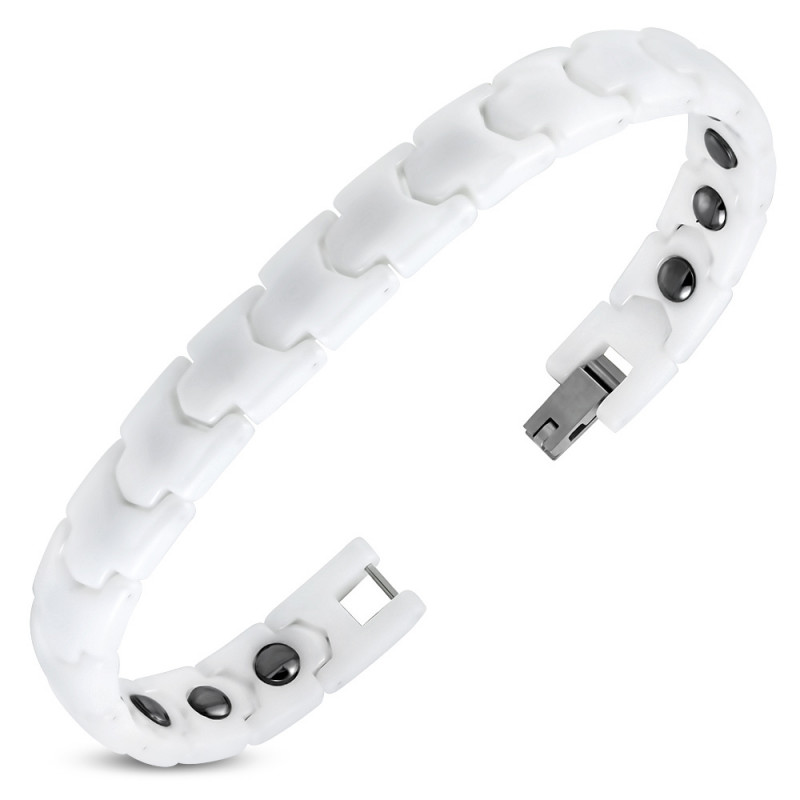 Bracelet gourmette femme homme céramique blanc aimanté magnétique 18cm