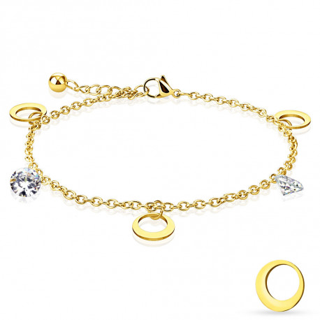 Bracelet chaine de cheville femme plaqué or effet diamant lune ronde