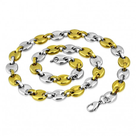 Grande grosse chaine collier homme acier or graine de café 11mm 55cm