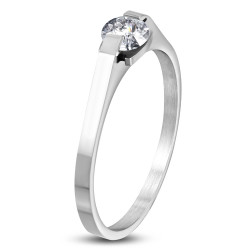 BAGUE SOLITAIRE FEMME ACIER ET PIERRE RONDE ZIRCON MARIAGE FIANÇAILLE