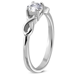 BAGUE SOLITAIRE FEMME ACIER ET PIERRE RONDE ZIRCON MARIAGE FIANÇAILLE