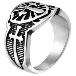 BAGUE BIJOU HOMME ADO ANNEAU ACIER NEUVE BIBLE PRIERE NOTRE PERE