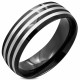 Bague anneau homme acier placage noir trois lignes bandes grises