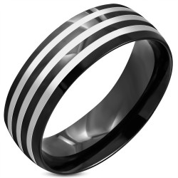 Bague anneau homme en titane et bande fibre de carbone grise et noire