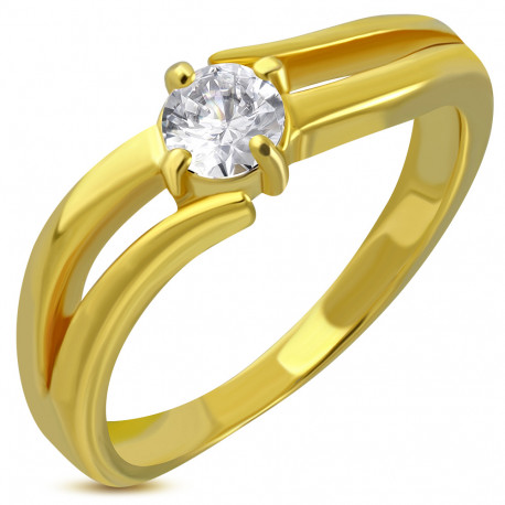 Bague anneau de fiançailles femme acier placage or sertie pierre ronde