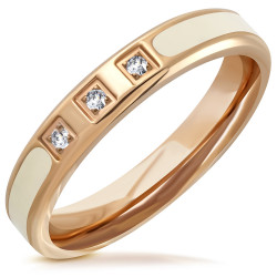 Bague anneau femme bicolore acier couleur cuivre bande blanche