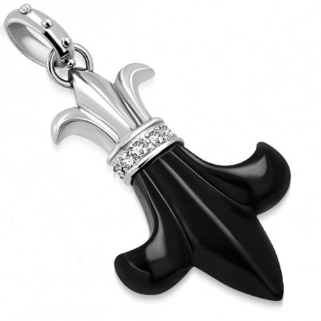 Pendentif femme homme acier fleur de lys noire française et 1 chaine