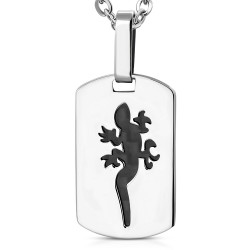 PENDENTIF HOMME ACIER PLAQUE ACIER MILITAIRE EFFET MIROIR ET 1 CHAINE