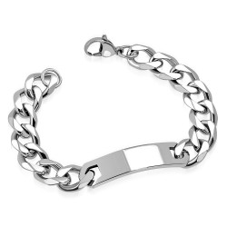 Bracelet homme acier maille cubaine plaque à graver 22cm 12mm