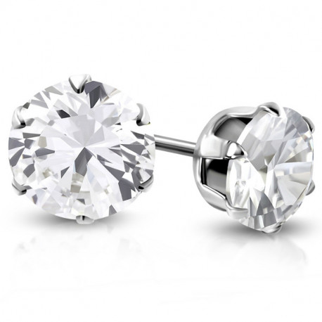 PAIRE BOUCLES D'OREILLES POUR HOMME ADO TIGE FERMOIR ACIER RONDE ZIRCON DIAMS SWAROVSKI BLANC 5mm NEUF