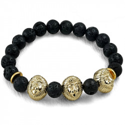 Bracelet femme pierres de lave volcanique noire lion or 18cm 8mm