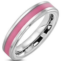 Bague anneau alliance femme carbure de tungstène bande rose 5mm