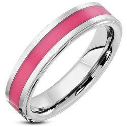 Bague anneau alliance femme carbure de tungstène bandeau rose 5mm