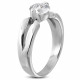 BAGUE SOLITAIRE FEMME ACIER ET PIERRE RONDE ZIRCON MARIAGE FIANÇAILLE