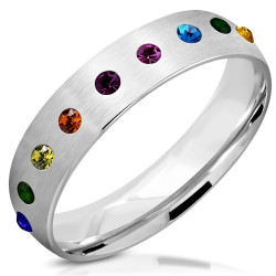 Bague homme femme acier rotative zircon fierté gay pride rainbow