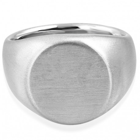 Bague chevalière homme acier brossé plateau rond 20mm gravure possible