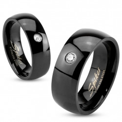 Bague anneau homme femme acier couleur plaqué toute noire zircon