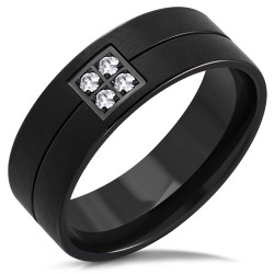 Bague anneau fiançailles couple femme homme acier plaqué noir zircon