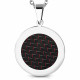 Pendentif homme plaque ronde acier et fibres de carbone rouge et noir