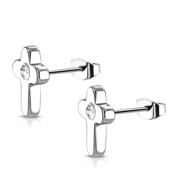 Paire de boucles d'oreilles femme homme acier croix strass incrusté