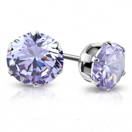 Paire boucles d'oreilles homme femme fille acier pierre violette ronde 4mm