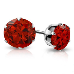 Paire boucles d'oreilles homme femme acier pierre zircon rouge ronde 7m