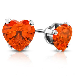 Boucles d'oreilles femme fille acier et zircon forme coeur orange 3mm