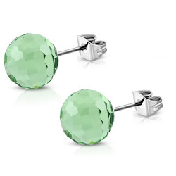 Boucles d'oreilles femme acier et perle boule verte ronde 8mm