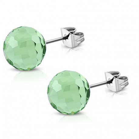 Boucles d'oreilles femme acier et perle boule verte ronde 8mm