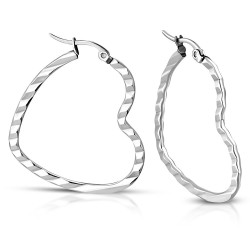 Boucles d'oreilles créoles femme acier pincées forme coeur 35mm