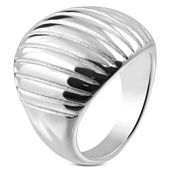 Bague chevalière femme en acier en forme de dome coquillage