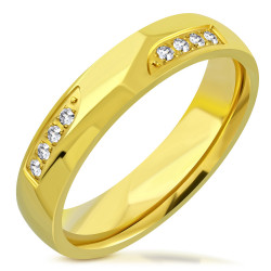 Bague anneau de mariage femme acier doré sertie de pavé zircons