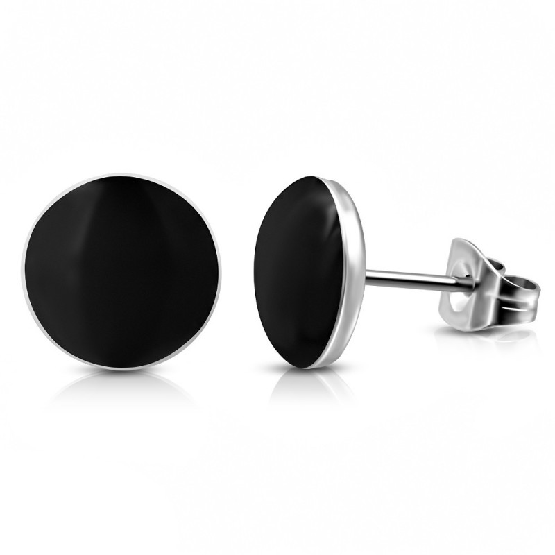 Boucles d/'oreilles acier onyx noir bo homme