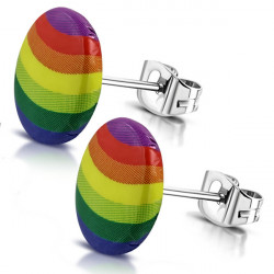 Paire de clous boucles d'oreilles homme acier couleur gay pride lgbt