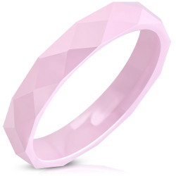 Bague anneau femme céramique rose facettes losange 4mm