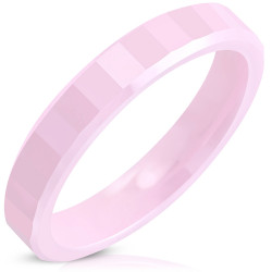 Bague anneau femme céramique rose facettes rectangles 4mm