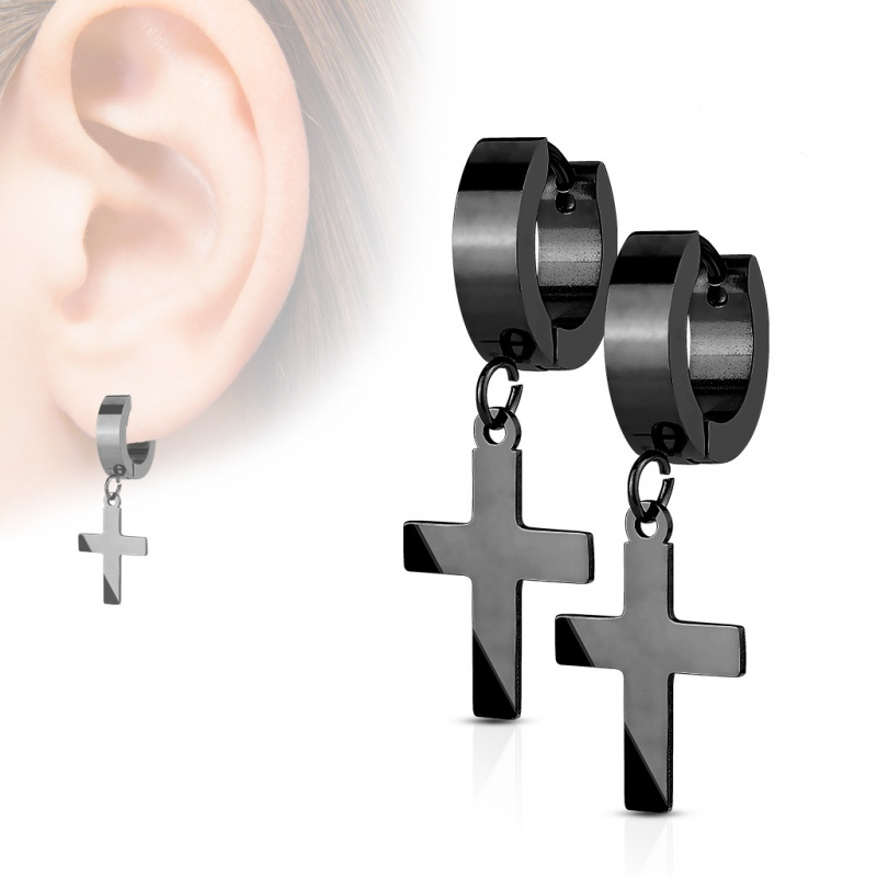 Boucles d'oreilles homme créoles acier inoxydable de couleur noir