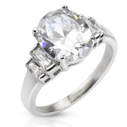 BAGUE SOLITAIRE FEMME ACIER ET PIERRE RONDE ZIRCON MARIAGE FIANÇAILLE