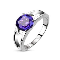 Bague anneau solitaire femme acier inoxydable pierre zircon violette