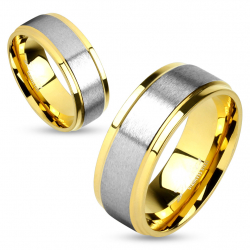 Bague anneau homme femme couple plaqué or bandeau acier brossé