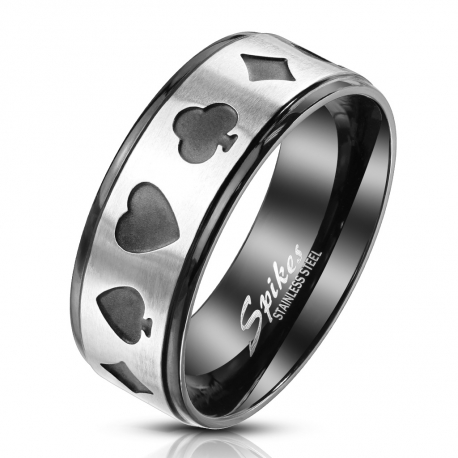 Bague anneau homme femme acier plaqué noire tournante anti stress spin