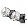 Pair of men's and women's earrings steel black plated round white zirconia