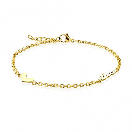 Bracelet chaine de cheville réglable femme acier plaqué or love coeur